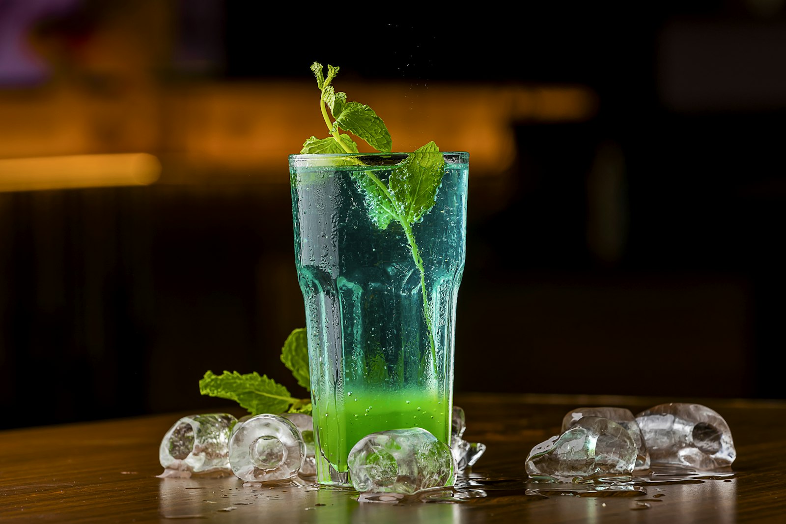 A minty green iced drink