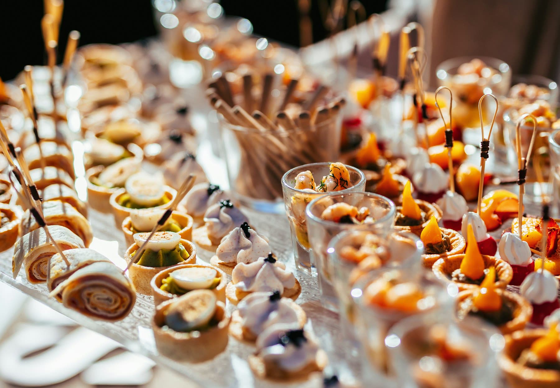 Rows of canapés set out at a function